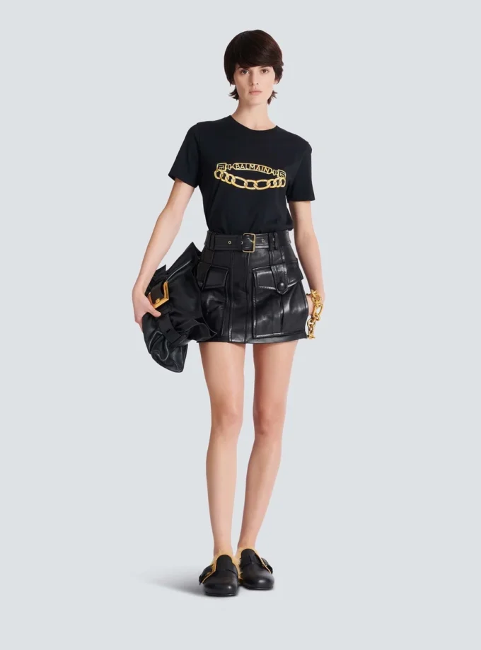 Short lambskin skirt