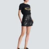Short lambskin skirt