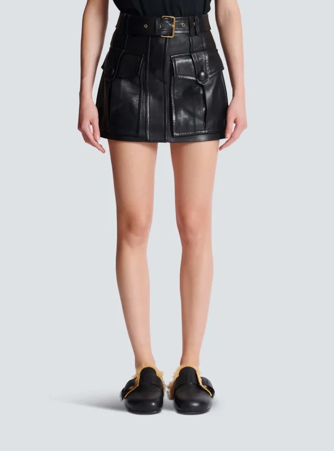 Short lambskin skirt