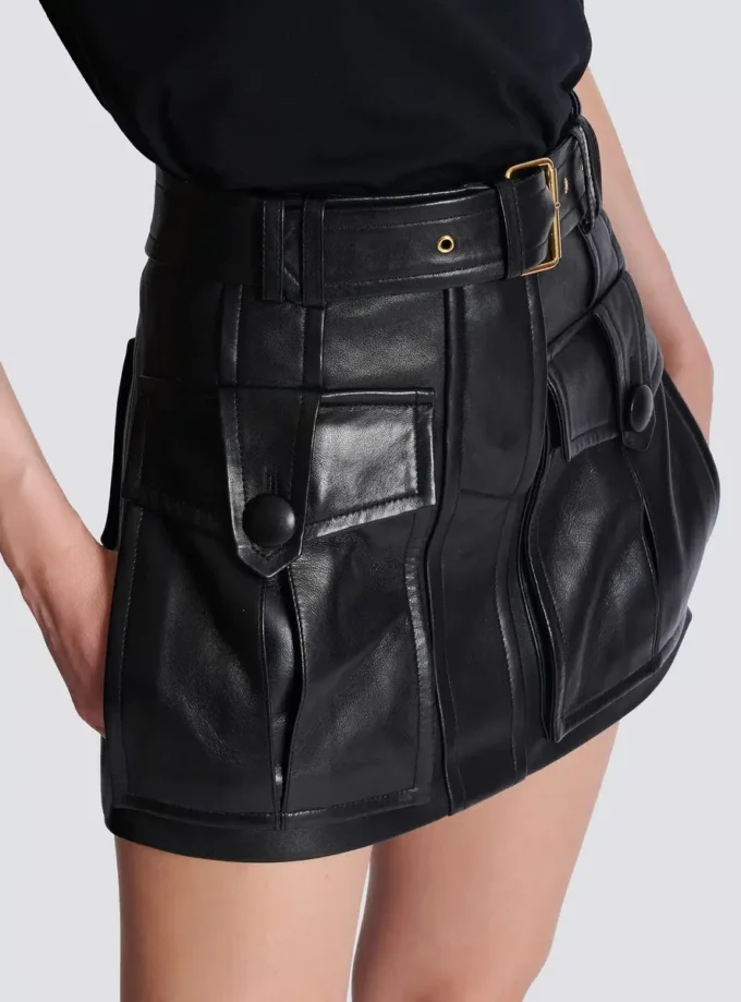Short lambskin skirt