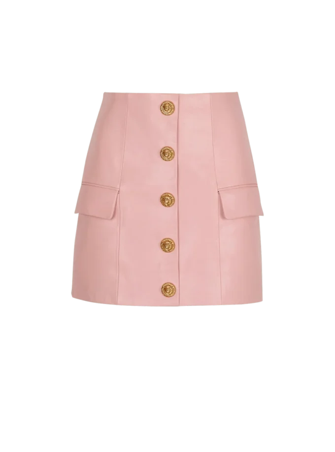 Short lambskin skirt with buttons