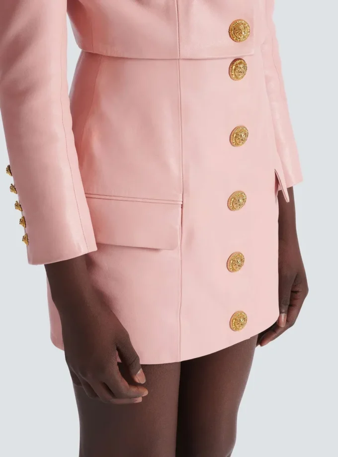 Short lambskin skirt with buttons