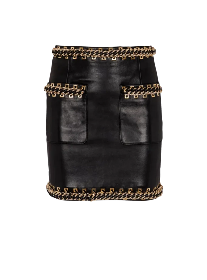 Short lambskin skirt with chains