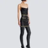 Short lambskin skirt with chains
