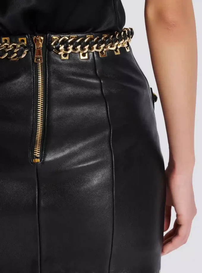 Short lambskin skirt with chains
