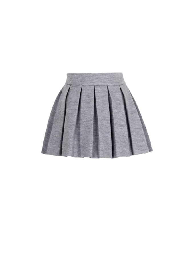 Short pleated cotton knit skirt