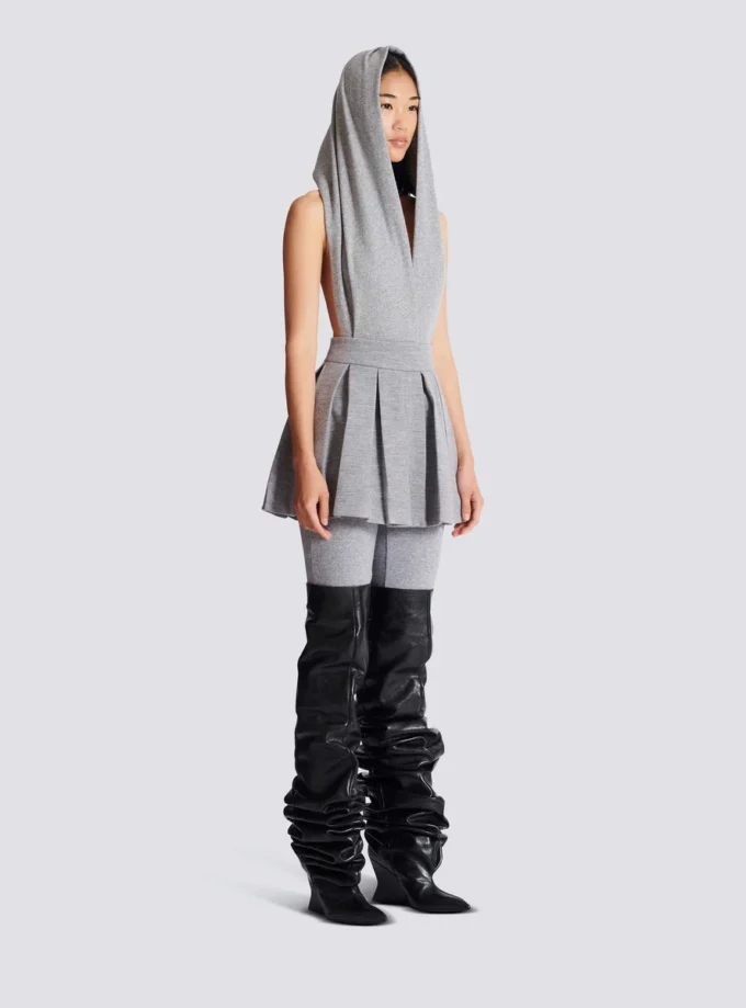 Short pleated cotton knit skirt