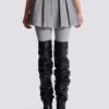 Short pleated cotton knit skirt
