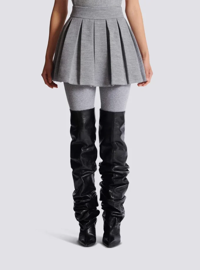 Short pleated cotton knit skirt