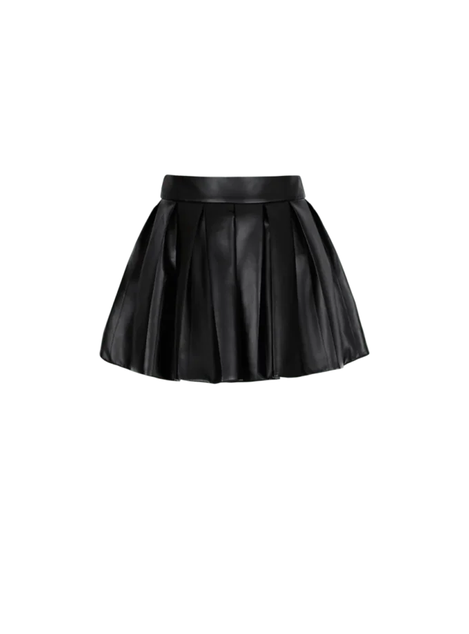 Short pleated faux leather skirt