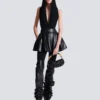 Short pleated faux leather skirt
