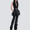 Short pleated faux leather skirt