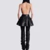 Short pleated faux leather skirt