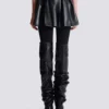 Short pleated faux leather skirt
