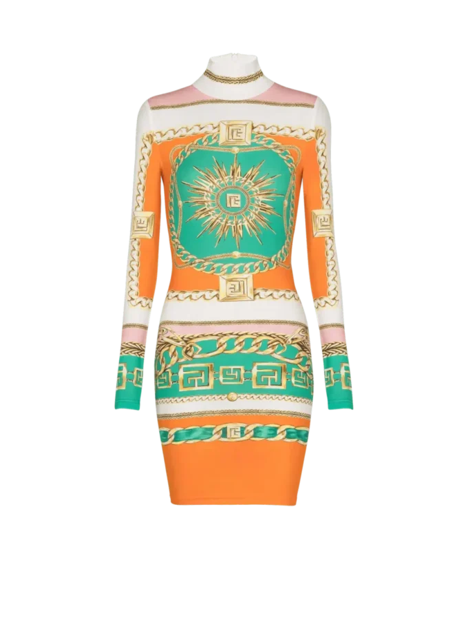 Short printed bodycon dress with Balmain Foulard pattern