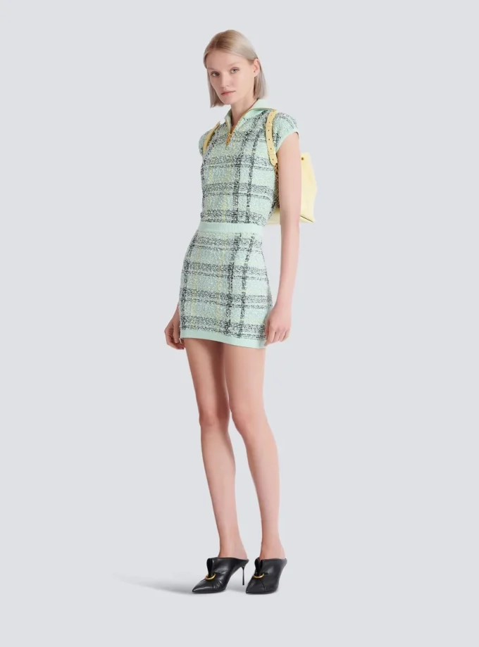 Short skirt in glitter plaid tweed
