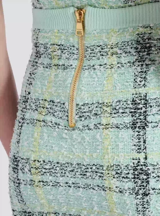 Short skirt in glitter plaid tweed