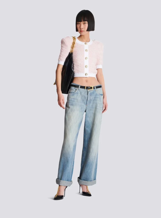Short-sleeved knit cardigan