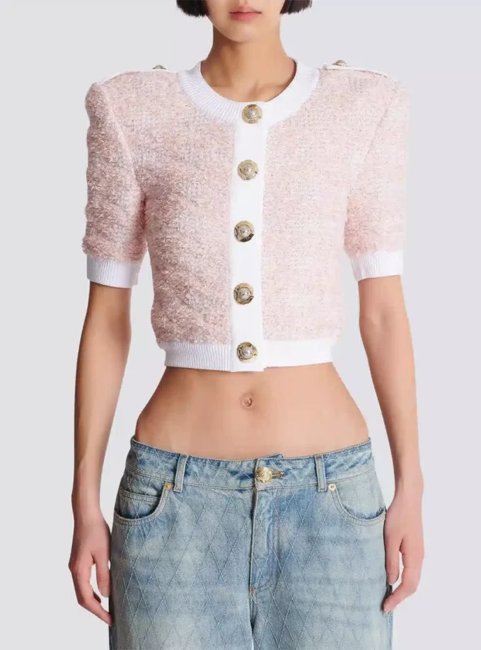 Short-sleeved knit cardigan
