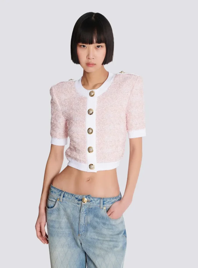 Short-sleeved knit cardigan