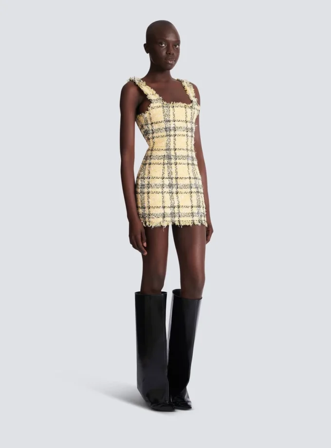 Short strappy dress in glitter tweed
