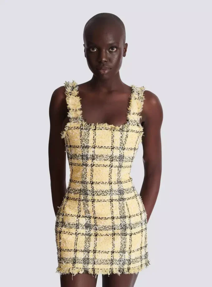 Short strappy dress in glitter tweed