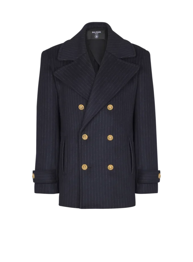 Short striped wool pea coat