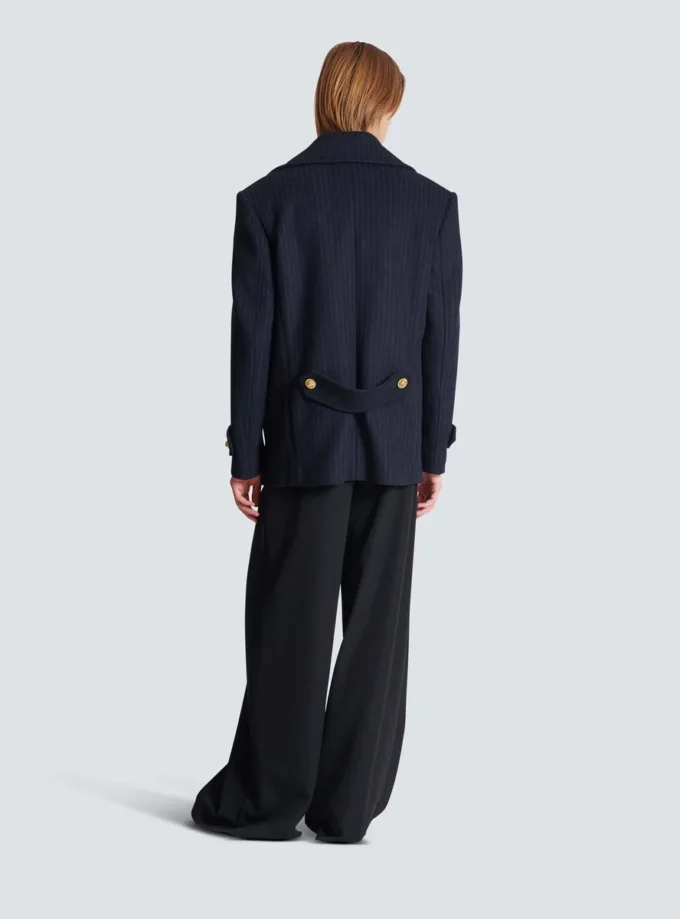 Short striped wool pea coat