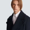Short striped wool pea coat