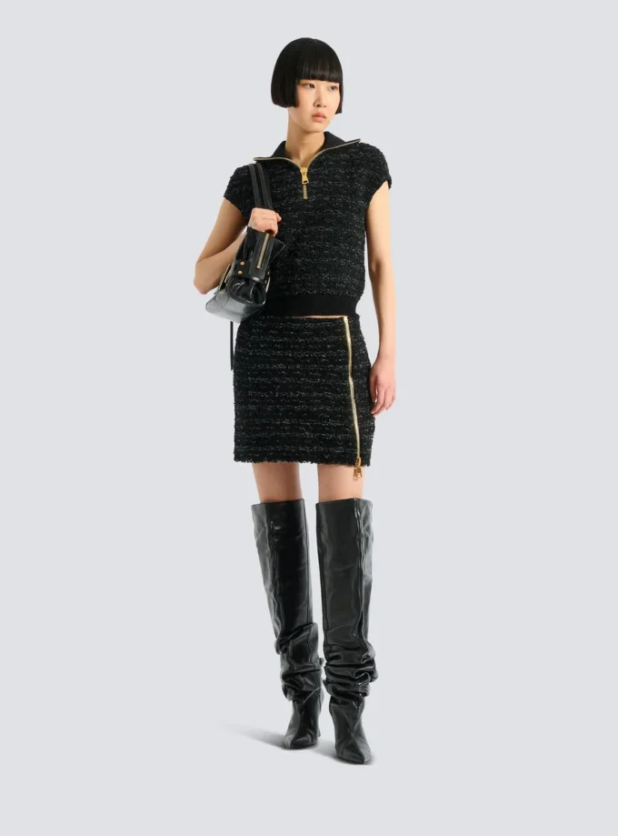 Short zipped tweed skirt