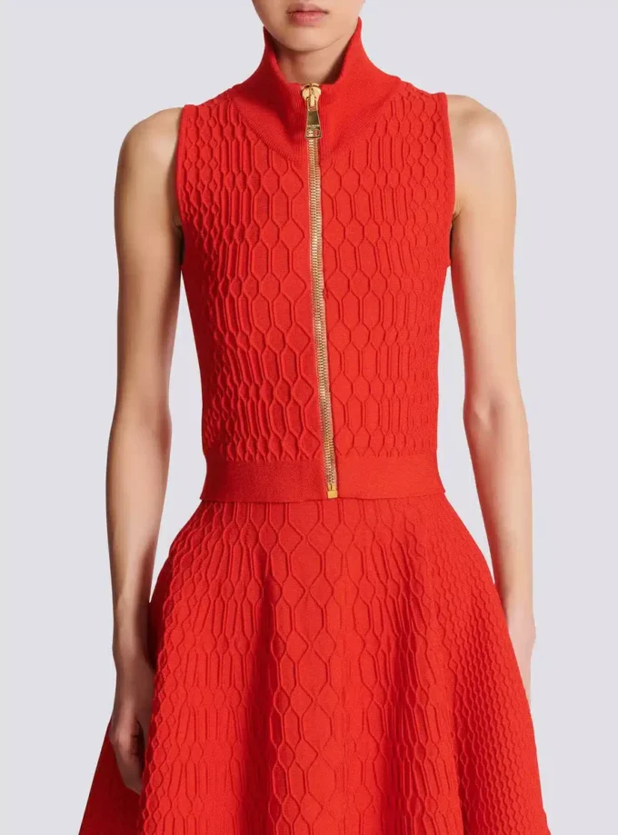 Sleeveless crocodile-knit top