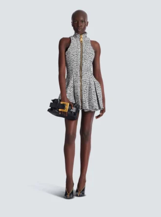 Sleeveless flared tweed dress