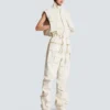Sleeveless lambskin jumpsuit