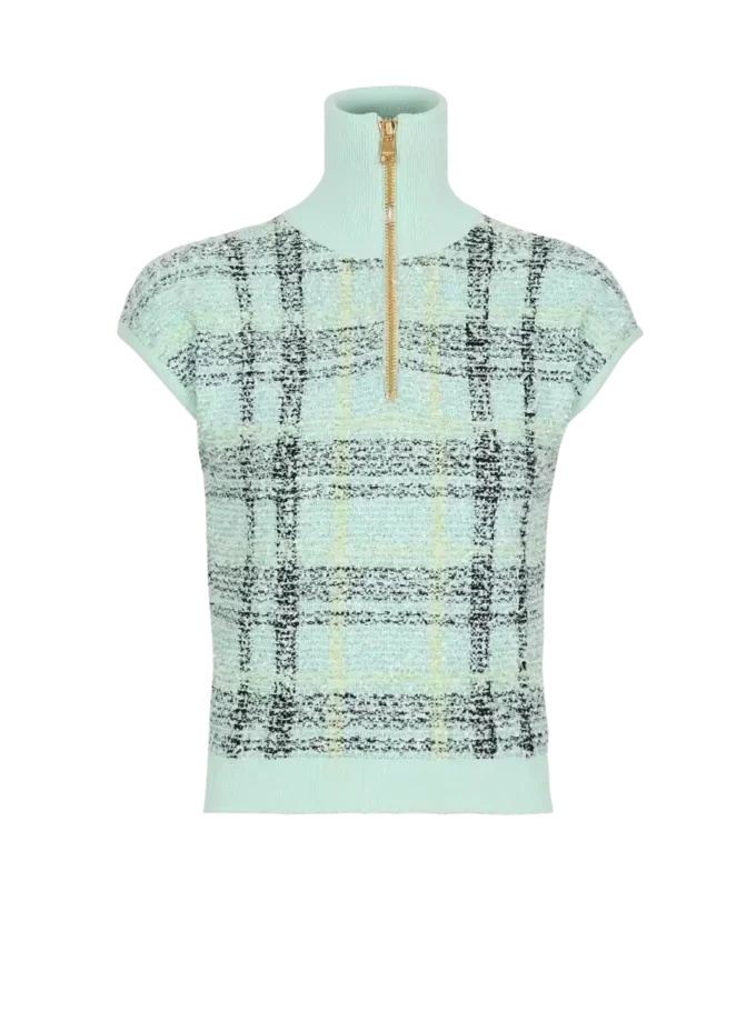 Sleeveless plaid tweed top