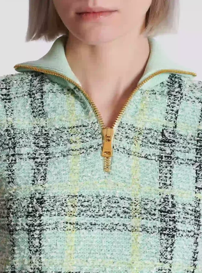 Sleeveless plaid tweed top
