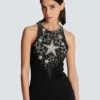 Stars embroidered short dress