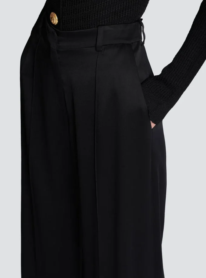 Straight-leg tailored satin trousers
