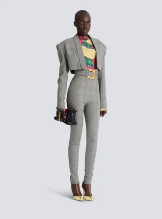 Stretch trousers in Prince of Wales jacquard