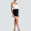 Structured dual fabric strapless dress