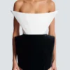 Structured dual fabric strapless dress