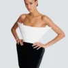 Structured dual fabric strapless dress