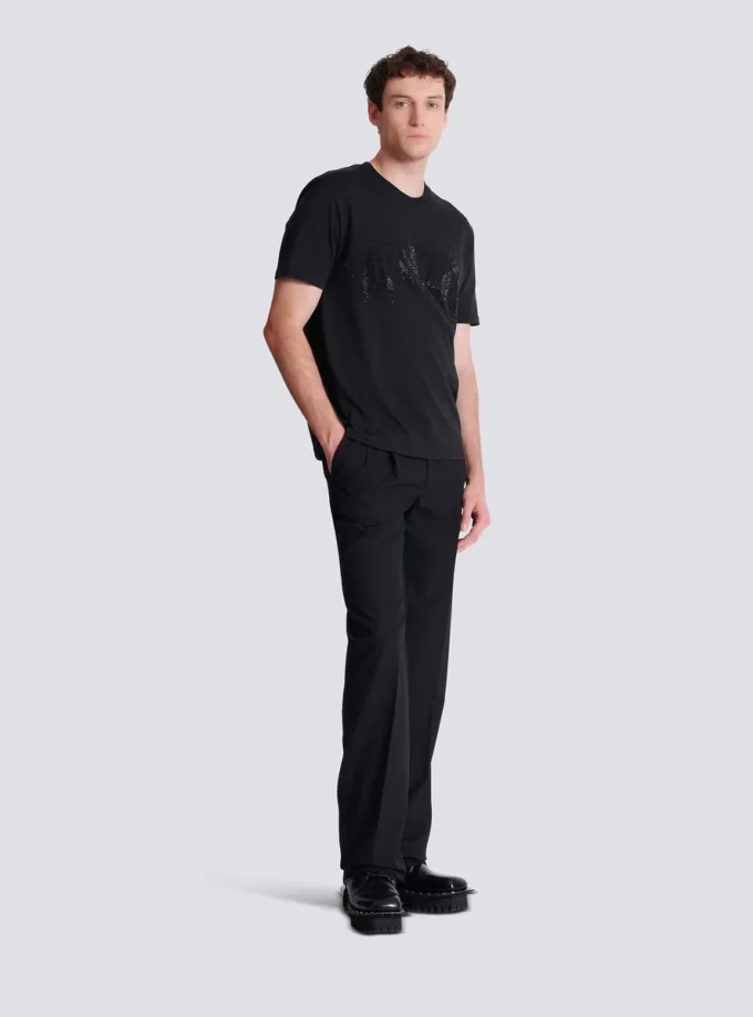 T-shirt with embroidered crystal spray effect