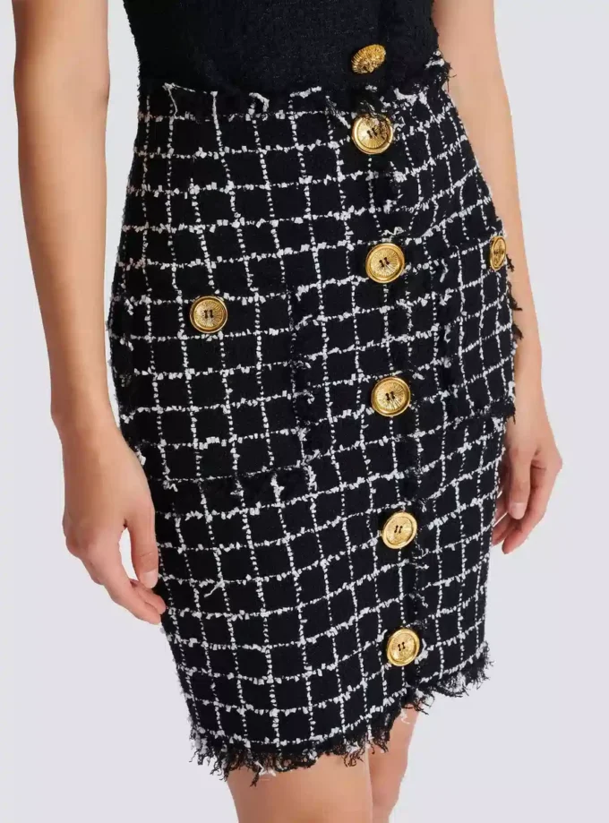Tweed pencil skirt with buttons