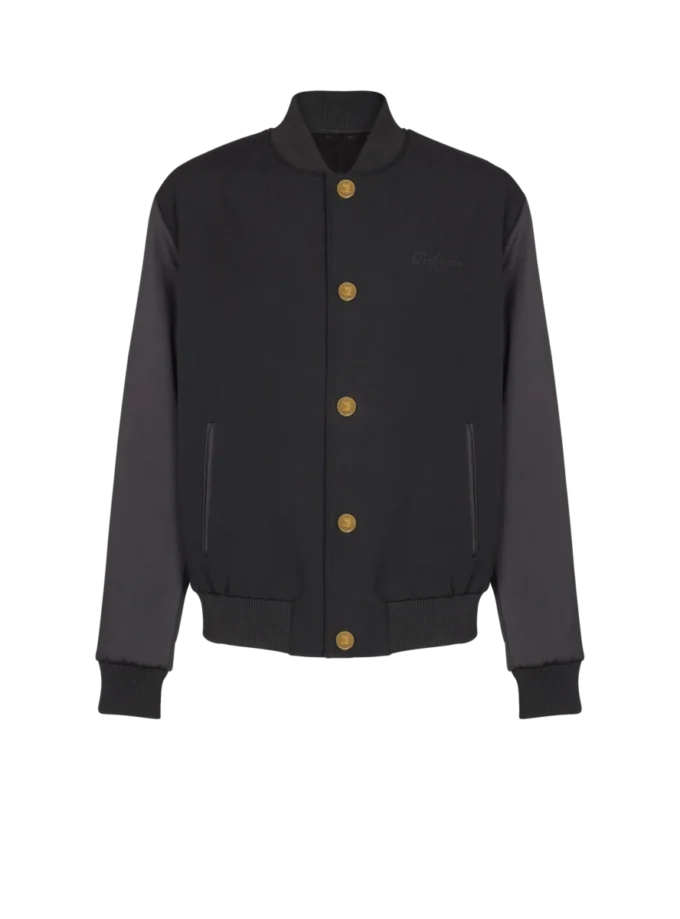 Varsity jacket in grain de poudre wool and satin