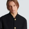 Varsity jacket in grain de poudre wool and satin