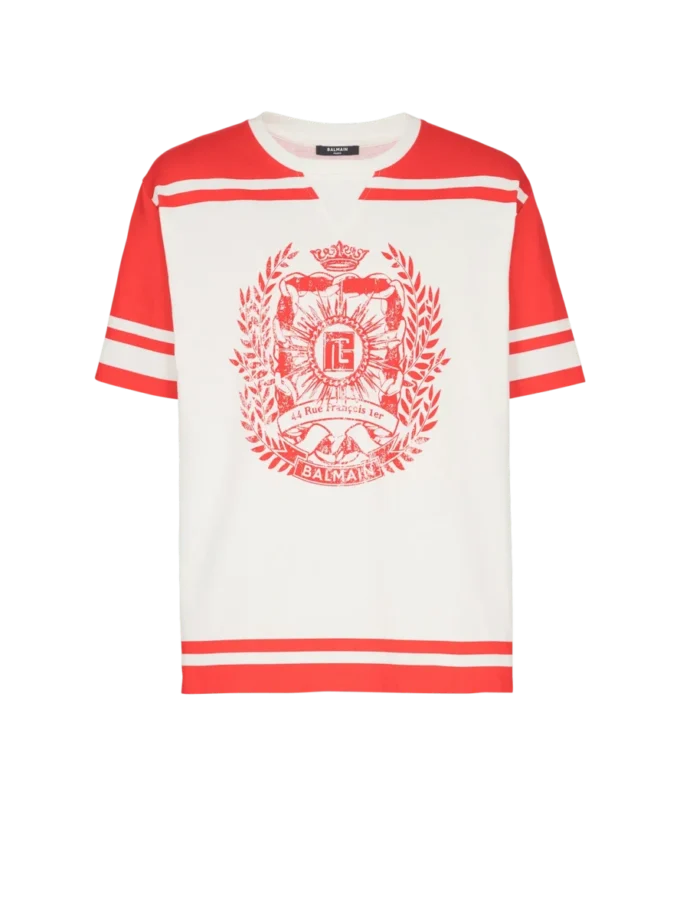 Varsity T-shirt with Balmain Écusson print