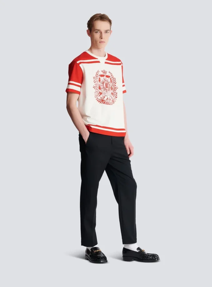 Varsity T-shirt with Balmain Écusson print