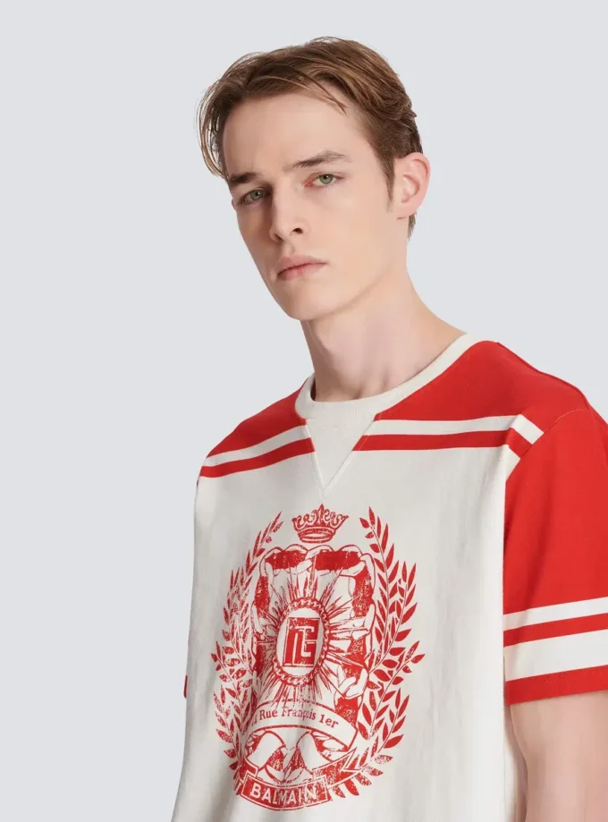 Varsity T-shirt with Balmain Écusson print
