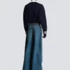Wide-leg faded denim jeans