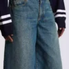 Wide-leg faded denim jeans